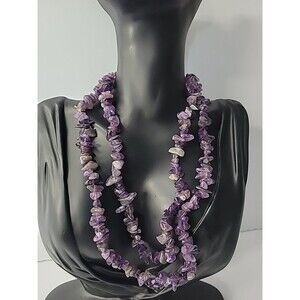 Vintage Premier Designs Purple Stone Chips Beaded Necklace Flapper Opera Jewelry